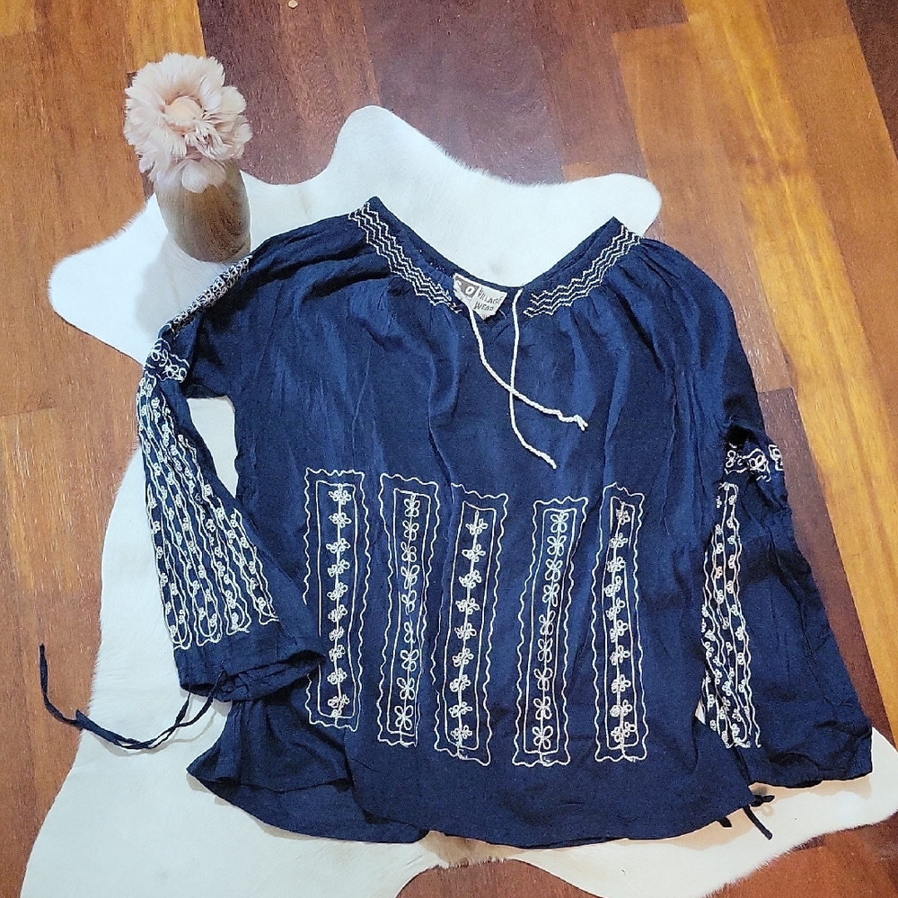 Navy/White Embroidered Boho Top OS